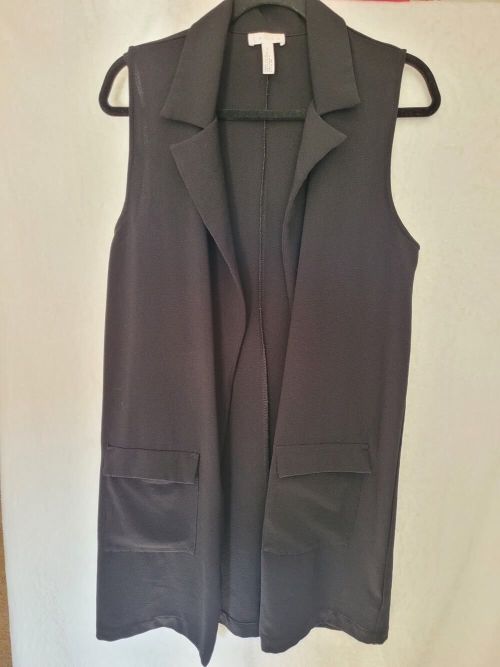 Leith Black Open Front Sleeveless Duster Vest Small